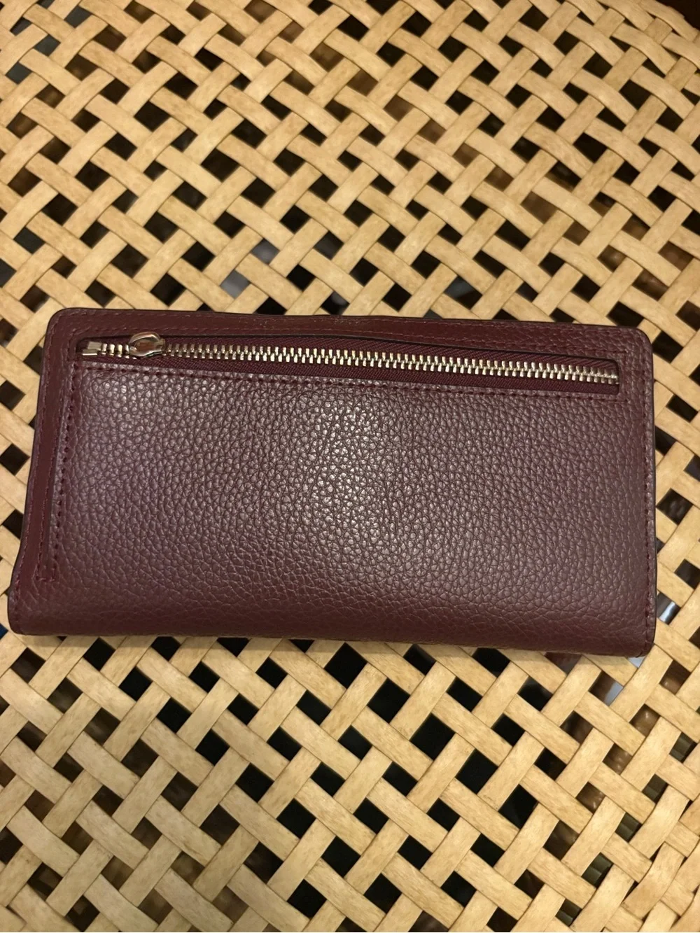 KATE Spade continental cherrywood PEBBLE LEATHER wallet designer